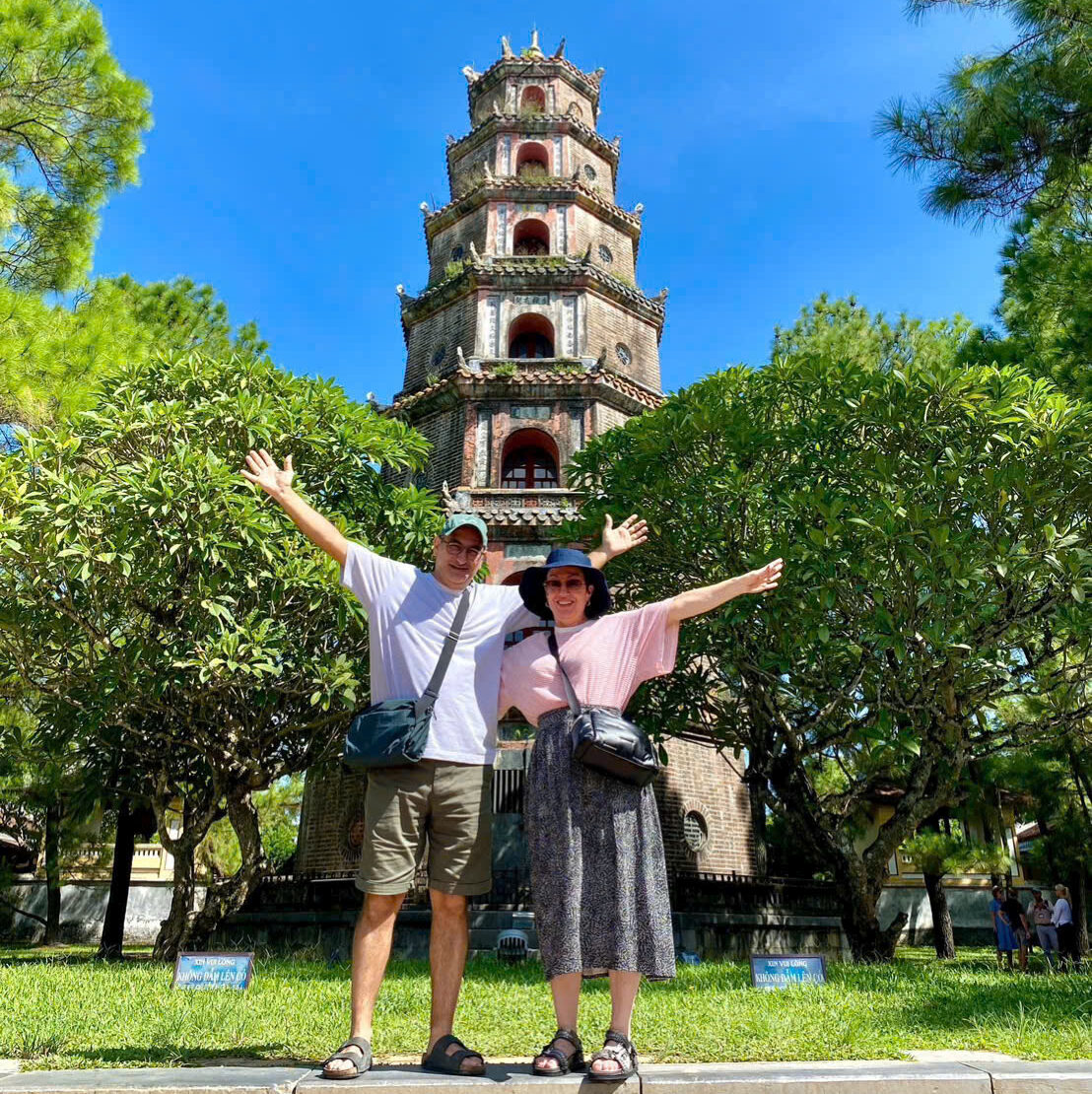 The iconic Phuoc Duyen Tower at Thien Mu Pagoda, a highlight of any Hue City Tour.
